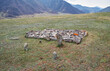 Ancient burials in the Altai mountains. This place is a terrace of the Katun and Bolshoy Yaloman rivers.