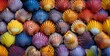 Colorful Seashells in Shades of Blue, Yellow, Orange, and Pink