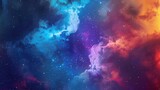 Fototapeta  - A vibrant cosmic cloud illuminated by the light of nearby stars, with colorful gases and dust creating a dazzling display of color and light.