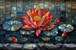 stained glass art composition featuring a lotus flower, portraying its delicate petals and serene symbolism