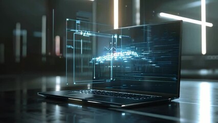 Leinwandbilder - Futuristic Laptop With Holographic Display in Modern Office