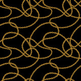 Fototapeta Młodzieżowe - Seamless pattern with gold chains for fabric design on black background. Baroque golden illustration.	
