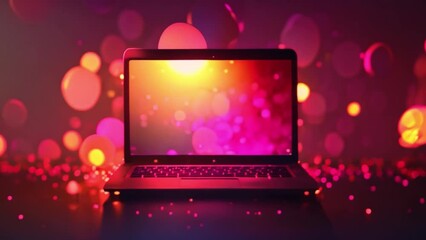 Aufkleber - Illuminated Laptop Against a Blurry Colorful Backdrop