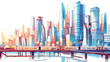 Vector Cartoon modern city panorama with glass 