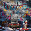 Vibrant Homage to Old School Hip Hop: Boomboxes, Graffiti and Vinyl Records