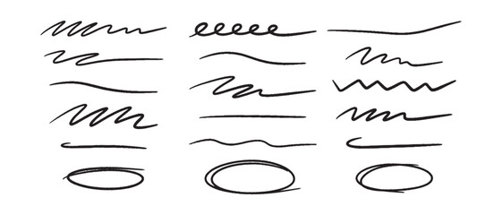 Poster - Marker scribble elements collection. Hand drawn strokes, underlines, wave brush marks.Vector set isolated on white background.