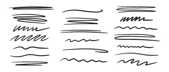 Poster - Marker scribble elements collection. Hand drawn strokes, underlines, wave brush marks.Vector set isolated on white background.