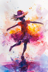  Vibrant watercolor illustration of children dancing freely and expressively.