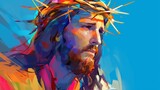 Fototapeta Sawanna - Jesus Christ with crown of thorns on his head. Abstract vector illustration.