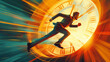 © thowithun - A hustling businessman sprints inside a clock, racing against time in a corporate worldgradient scheme