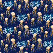 Underwater sea life vector background with jellyfish, starfish, seaweed seamless pattern design