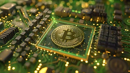 Aufkleber - Bitcoin on Top of Computer Chip