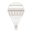 Vintage hot air balloon, old flying airship with basket in sketch vector illustration