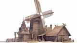 Casa de moinho no fundo branco - Ilustração