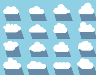 Wall Mural - Clouds in the sky with a shadow. Set of clouds isolated on blue background.