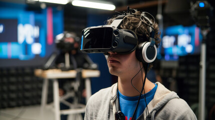 Poster - Man Experiencing Virtual Reality in Tech Lab