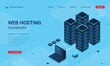 Isometric web banner hosting technology. Computing cloud and connections. Web hosting concept. Landing page template design. Modern vector illustration
