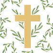 golden christian cross with floral decoration; design element for first holy communion, baptism invitations and greeting cards - vector illustration