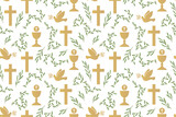 Fototapeta Mapy - seamless pattern with christian religion icons: dove, chalice and cross; great for wrapping, greeting cards, invitations- vector illustration