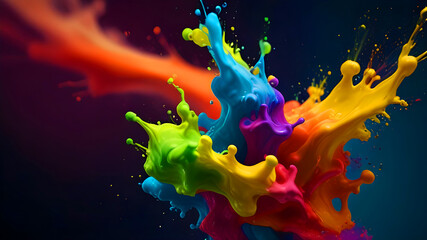 Liquid color paint splash like water. A vivid paint splash swirling, mix of colors as two chemicals reaction .Multicolor splashes . Abstract color background. Colorful paint.a group of colorful flower