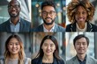 A collage showcasing six diverse professionals in a modern business environment, smiling and confident.