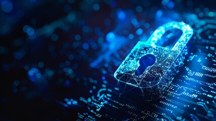 Poster - Data security padlock on data mass. Internet security lock information privacy low polygonal technology network business concept.