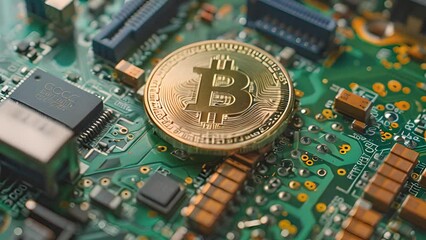 Poster - Bitcoin Positioned on Printed Circuit Board