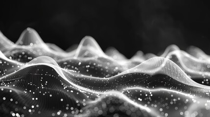 Leinwandbilder - White wave background. Abstract white futuristic background. Wave of dots and lines on dark background. 3D rendering.