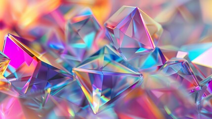 Leinwandbilder - Geometric crystal background with iridescent texture and faceted gem in 3D.