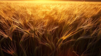 Wall Mural - Barley field with sunset backlighting and spike plants
