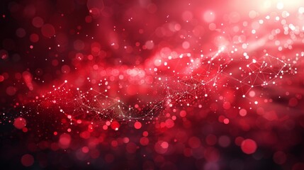 Fototapete - Red polygon tech network with connect technology background. Abstract dots and lines texture background. 3D render.