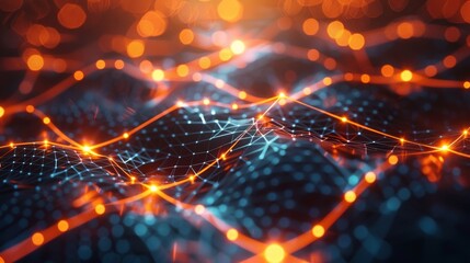 Poster - Dotted digital connections. Technology background. Network connections. Widescreen rendering.