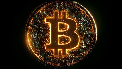 Poster - Glowing Bitcoin Illuminated in Darkness