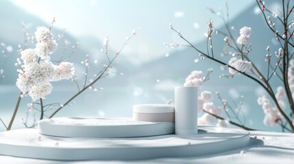 Leinwandbilder - Background for cosmetic product displays with a natural beauty podium. Winter 3D scene background.