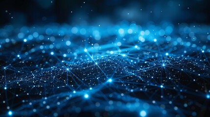 Aufkleber - Lines and dots in plexus geometry on dark blue background. Concept for internet and communication technologies. 3d rendering.