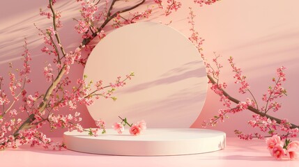 Poster - 3D rendering of a natural beauty podium backdrop for displaying a spring flower product.