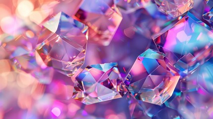 Leinwandbilder - Rendering of an abstract geometric crystal background with an iridescent texture and liquid.