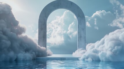 Aufkleber - 3D seascape night scene podium backdrop for product display. Clouds and arches create a dreamlike atmosphere...