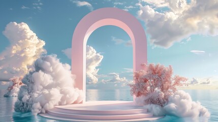 Aufkleber - This captivating 3D seascape backdrop adds a touch of romance to products displayed on a podium.