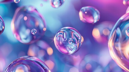 Leinwandbilder - Holographic floating liquid blobs, soap bubbles, metaballs, etc... Abstract 3D background.