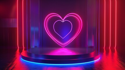 Poster - This 3D rendering shows a beauty fashion podium backdrop with a heart-shaped neon frame.