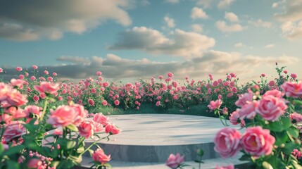 Poster - The natural beauty of the podium backdrop complemented by a field of spring roses. A rendering of the scene....
