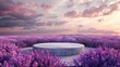 A natural beauty podium backdrop with a lavender field. 3D rendering...