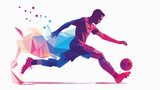 Fototapeta Londyn - Football soccer player kicking ball low polygonal vector
