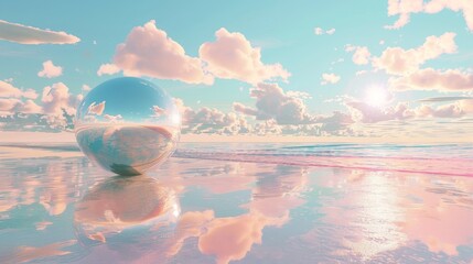 Poster - The abstract background of a summer beach scene is reflected in a mirror. Rendering in 3D.