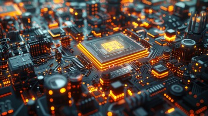 Aufkleber - Cyberpunk AI engine. Circuit board. Technology background. Central Computer Processors CPU and GPU concepts. Motherboard digital chip. Tech science background.