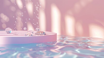 Sticker - Background for product display with water drops on pastel colored background. 3D rendering...