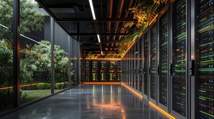 Fototapete - Rendering of an AI computer data center...