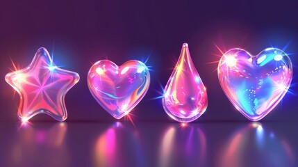 Leinwandbilder - Holographic liquid elements. Star, heart, circle, and drop. Modern set.