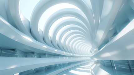 Aufkleber - 3D Modern Architecture Render. Futuristic Building Construction. Geometric Structure. White Architecture Circular Background. Abstract Interior Design.